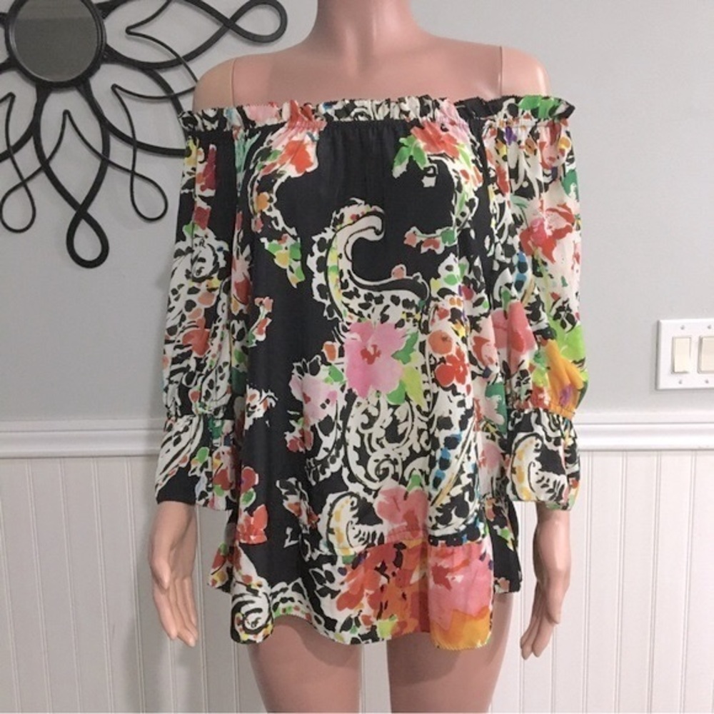 Lauren Ralph Lauren Floral Print Ordisty Off the Shoulder Blouse size Large